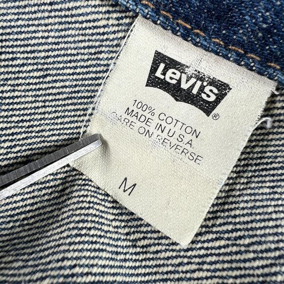 Y2K Levi's Jean Jacket Medium Blue Faded Trucker DIY Blue Tribal Sleeve Denim - Picture 7 of 16